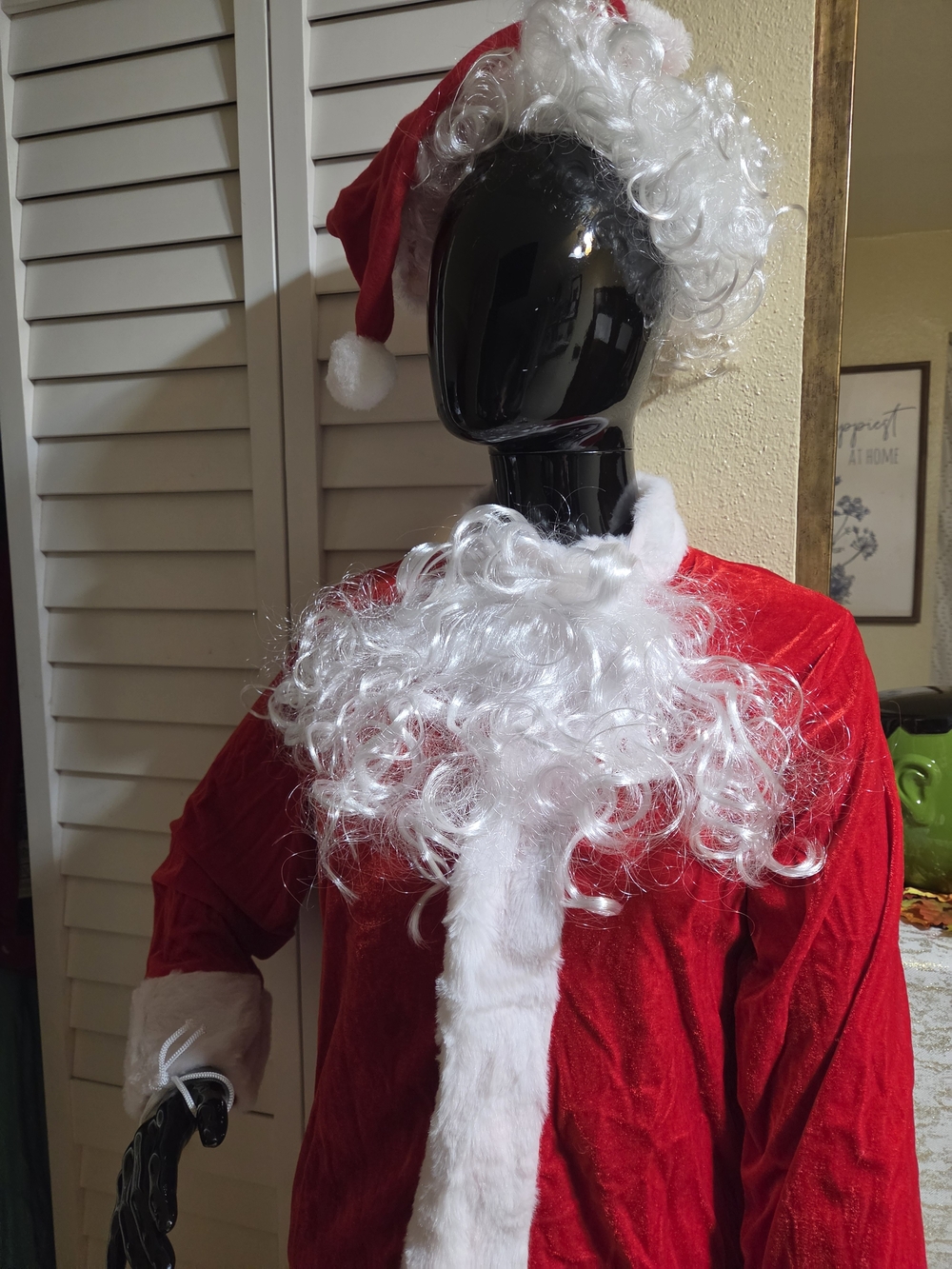 Classic Woman's Santa Costume in Red with White Trim & Gold Nag